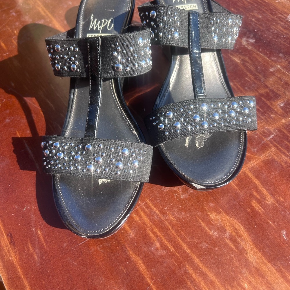 Impo Black Studded T-Strap Women’s Sandals